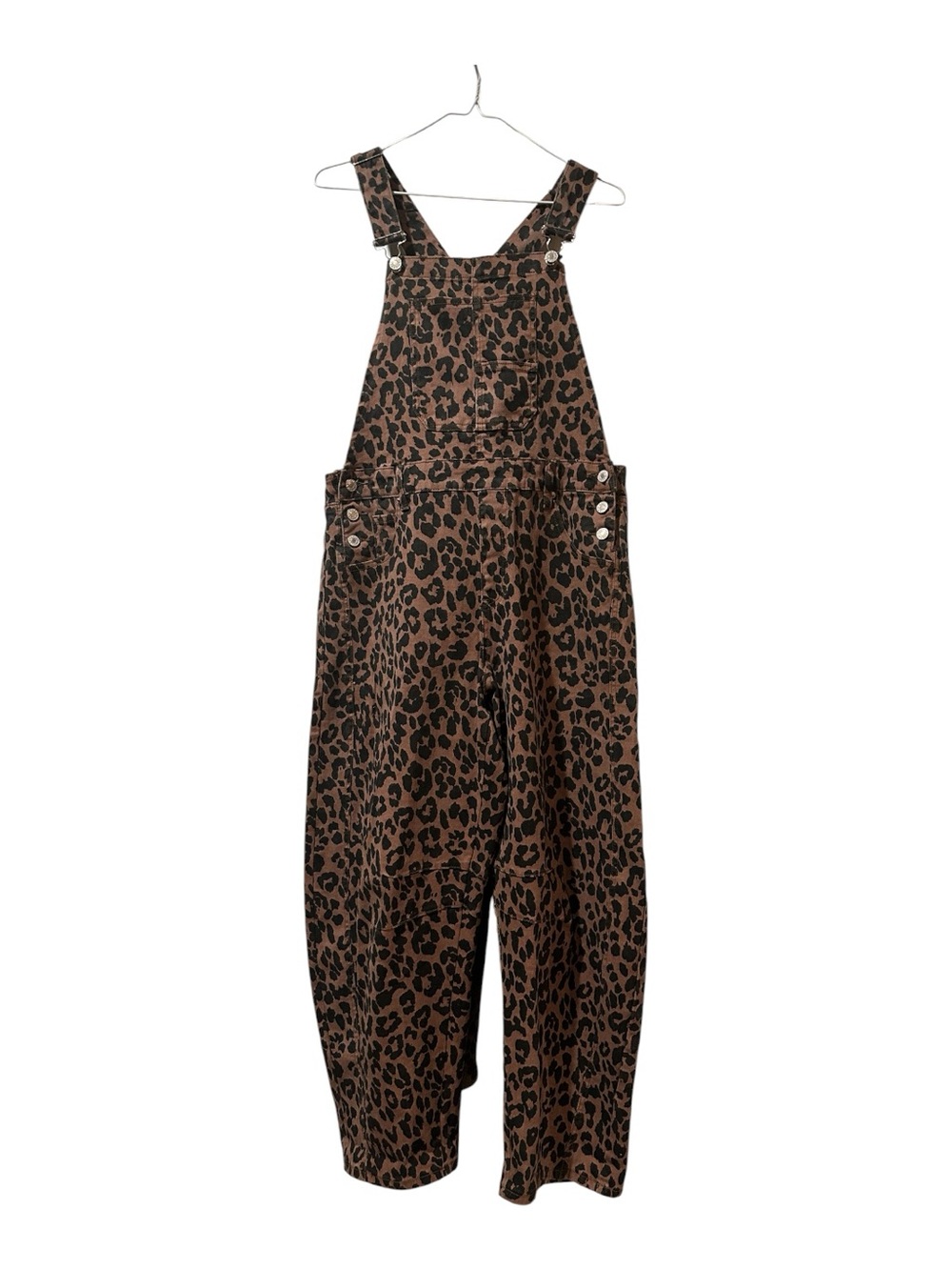 Women’s Leopard Print Barrel Leg Overalls - Brown